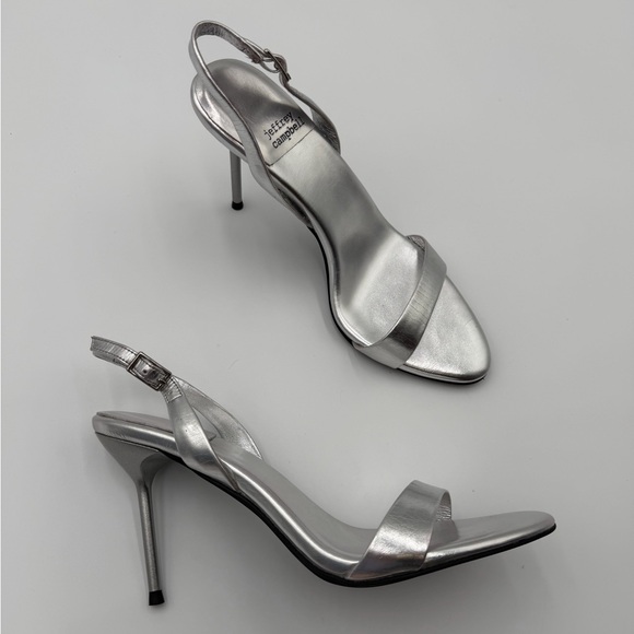 Jeffrey Campbell Shoes - Jeffrey Campbell Go-Getter stiletto sling-back in metallic silver leather Sz 6.5